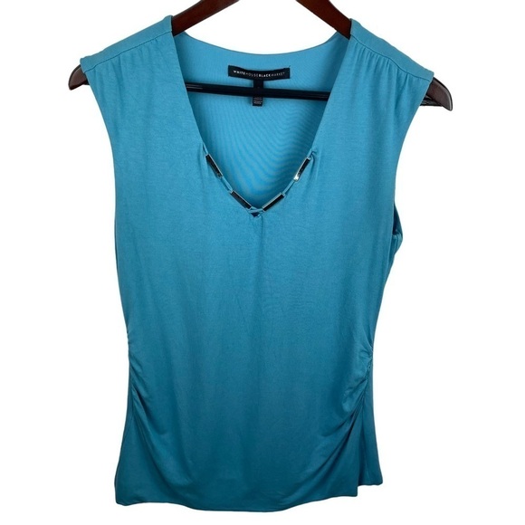 WHBM | Turquoise V Neck Silver Detail Shell Top - Picture 1 of 9